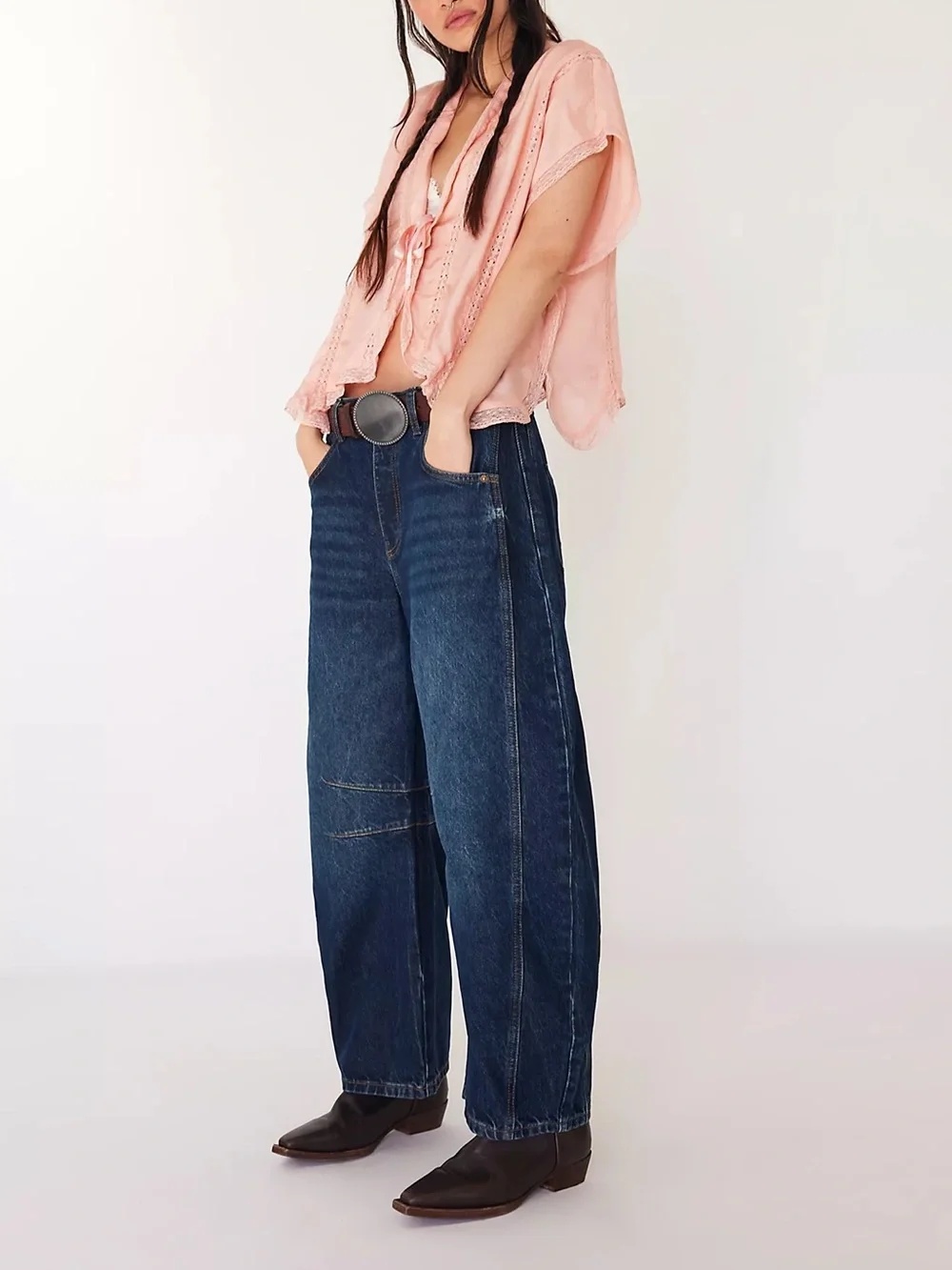 Free People  Good Luck Mid-Rise Barrel Jeans